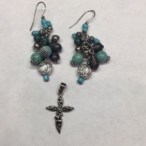 Earring and necklace real silver cross Stamped 925
